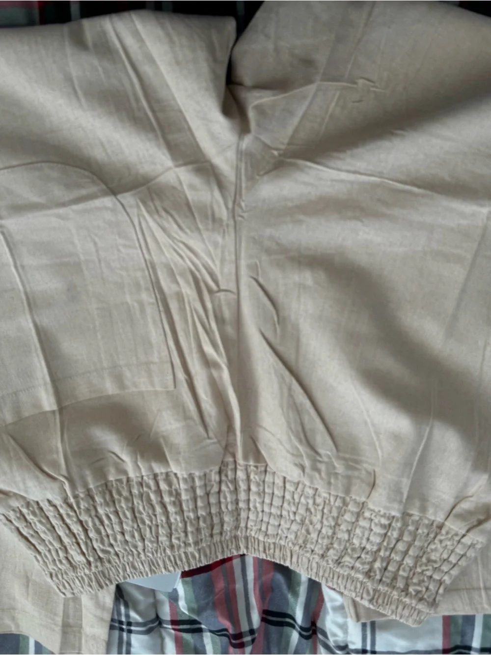 Barrel-Leg Smocked Elastic Waist Pants in Khaki